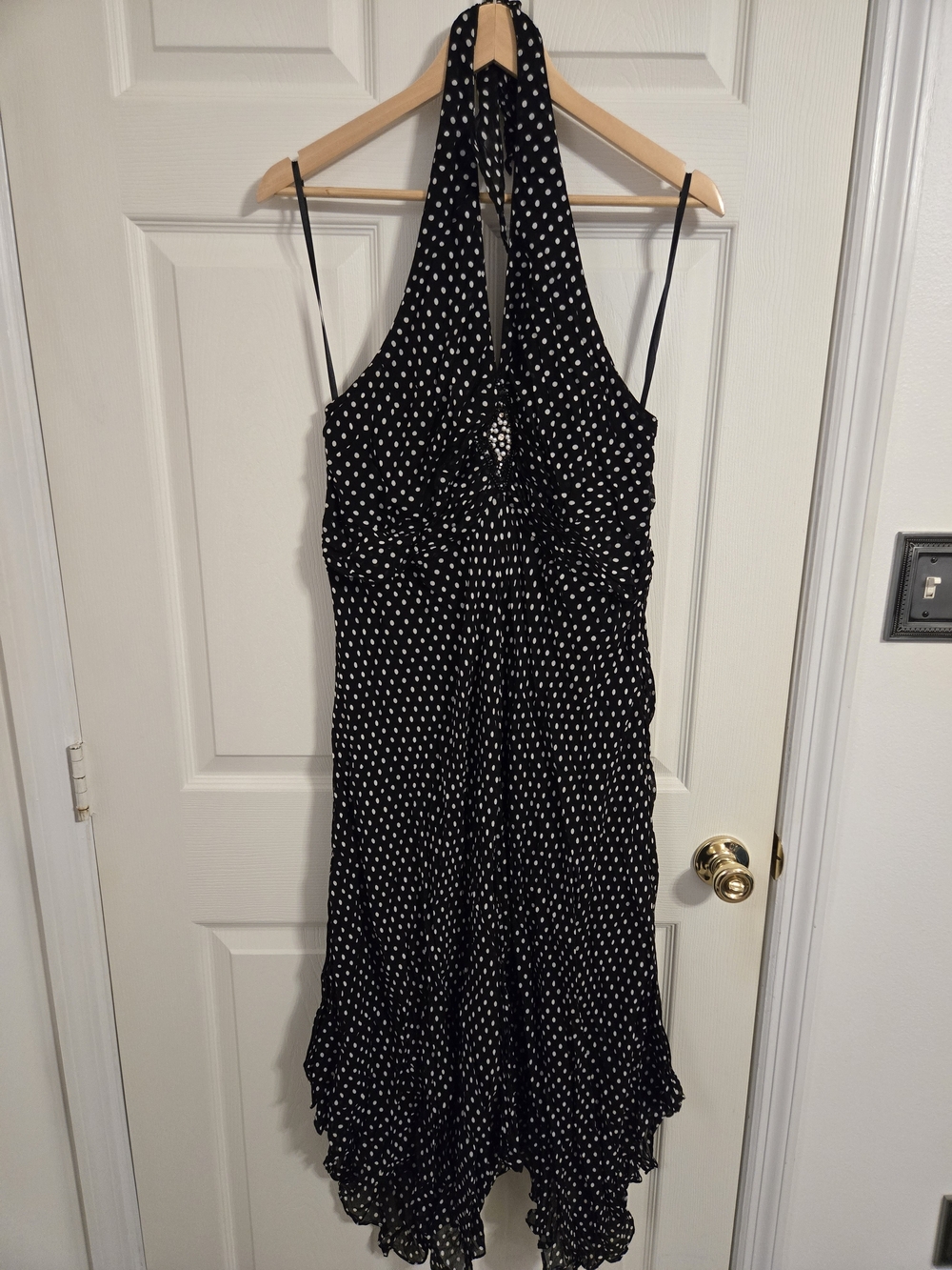 Eva Blue Y2K Black Polka Dot Halter Midi Dress Size 20W